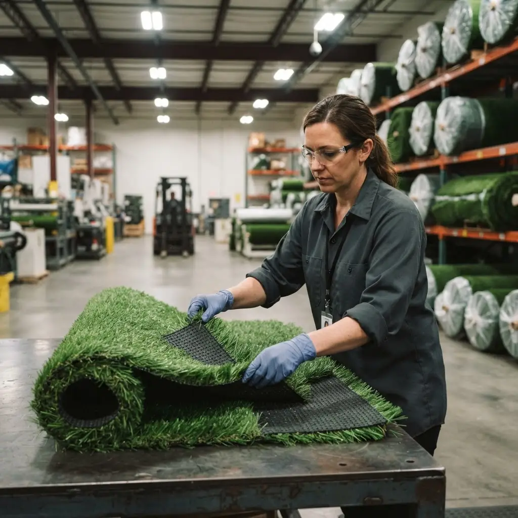 Quality control inspection of finished turf rolls