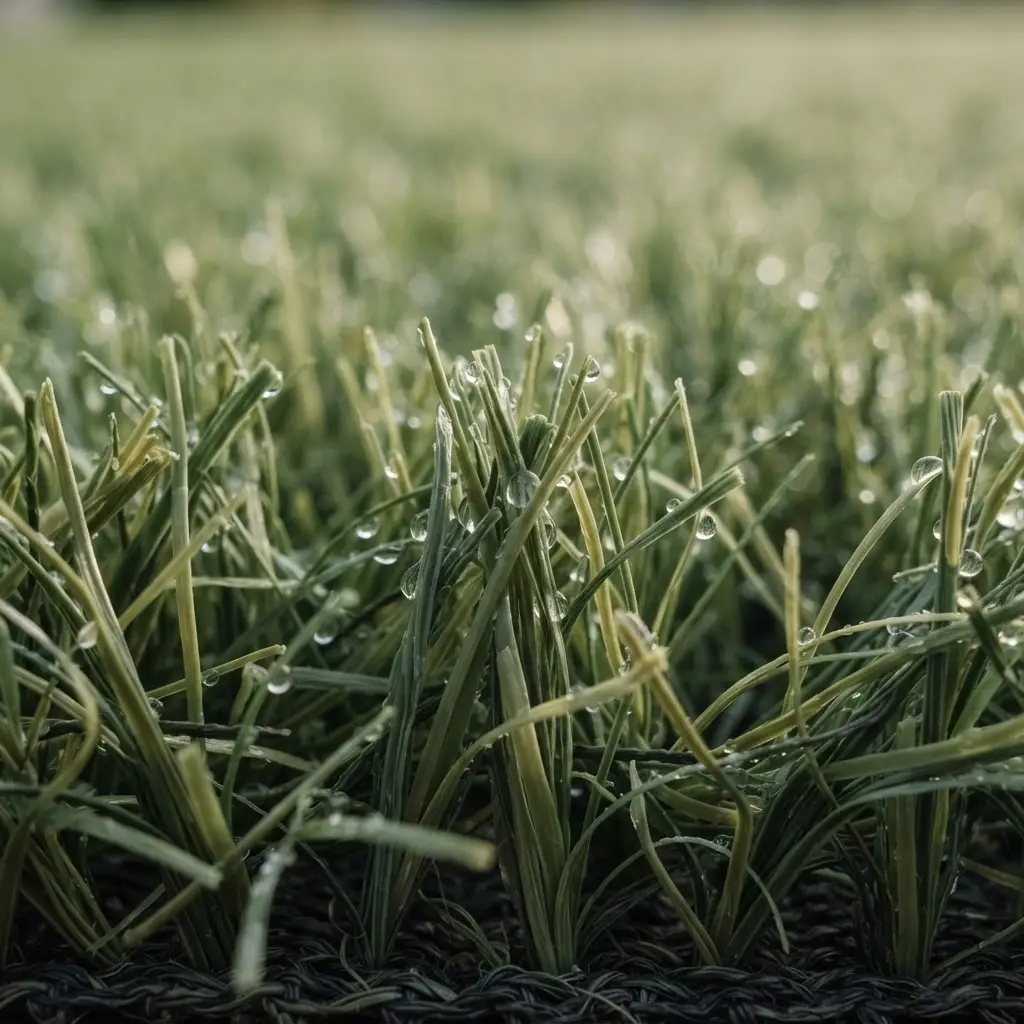 Macro detail of premium SENWELLS artificial turf fibers